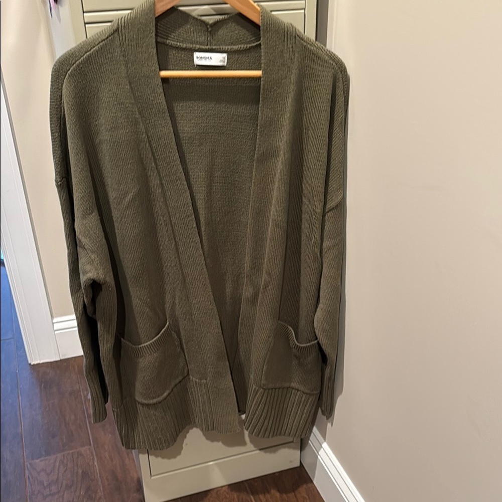 Women's Green Open-Front Sweater
